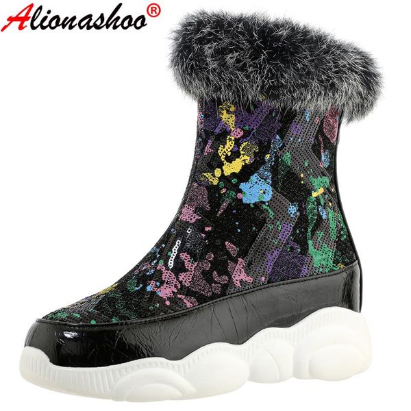 boots aliona shoo fashion sequined cloth real fur women snow flat platform ankle for zipper winter shoes, Black
boots aliona shoo fashion sequined cloth real fur women snow flat platform ankle for zipper winter shoes, Black