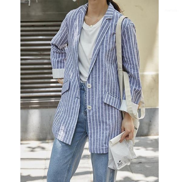 2019 autumn new light blue striped blazers long sleeve notched collar single-breasted cotton linen casual blazers with pockets1, White;black
2019 autumn new light blue striped blazers long sleeve notched collar single-breasted cotton linen casual blazers with pockets1, White;black