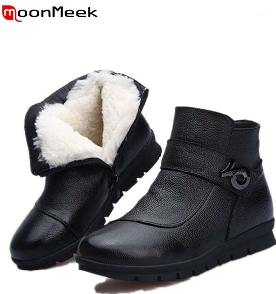 moonmeek size 35-41 fashion genuine leather winter boots round toe zip ladies ankle boots flat with wool keep warm snow1, Black
moonmeek size 35-41 fashion genuine leather winter boots round toe zip ladies ankle boots flat with wool keep warm snow1, Black