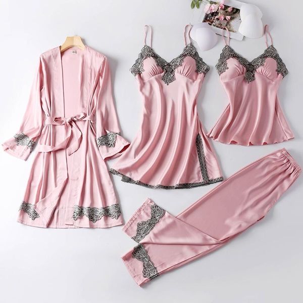 women's sleepwear lady pajamas suit nighty&robe intimate lingerie casual bridal wedding gift 4pcs satin homewear nightgown, Black;red
women's sleepwear lady pajamas suit nighty&robe intimate lingerie casual bridal wedding gift 4pcs satin homewear nightgown, Black;red