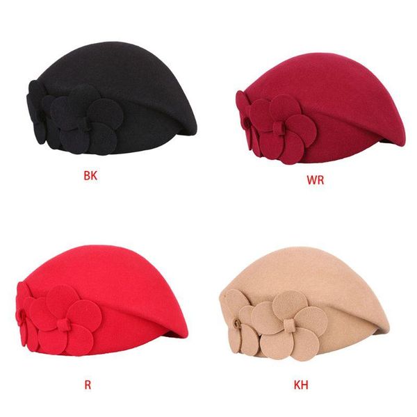 women lady faux wool french beret hat flower solid color fascinator beanie cap lx9e, Blue;gray
women lady faux wool french beret hat flower solid color fascinator beanie cap lx9e, Blue;gray