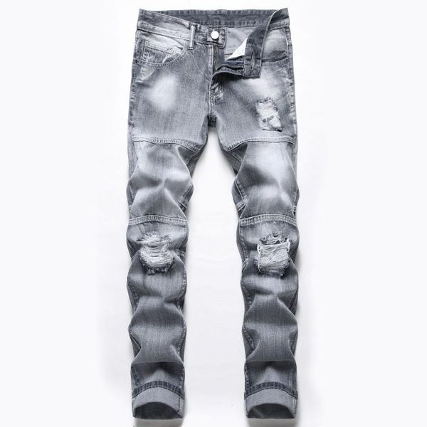 leosoxs ripped jeans men spliced bleached hole straight slim gray solid color washed full length denim trousers wild male, Blue
leosoxs ripped jeans men spliced bleached hole straight slim gray solid color washed full length denim trousers wild male, Blue