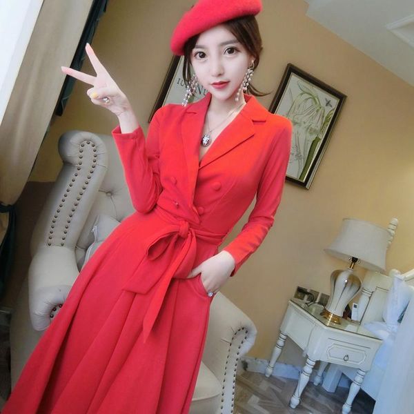 women red dress elegant double breasted sashes female vestidos wear to business high stree design shirt dress, Black;gray
women red dress elegant double breasted sashes female vestidos wear to business high stree design shirt dress, Black;gray