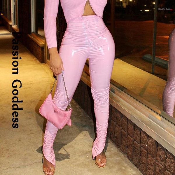 street women high waist pu pink stacked pants glossy pleated split pencil pants feminina bright leather elastic stacked pantalon1, Black;white
street women high waist pu pink stacked pants glossy pleated split pencil pants feminina bright leather elastic stacked pantalon1, Black;white
