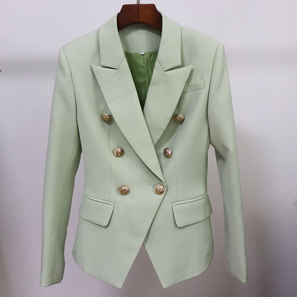 high street 2020 classic designer blazer jacket women's slim fitting metal lion buttons double breasted blazer tender green lj201021, White;black
high street 2020 classic designer blazer jacket women's slim fitting metal lion buttons double breasted blazer tender green lj201021, White;black