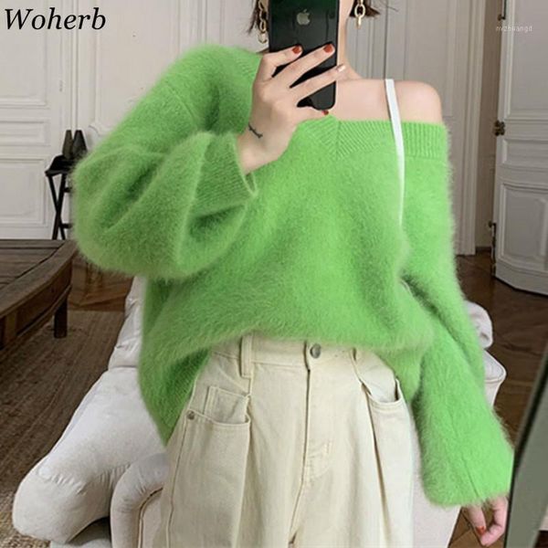 woherb autumn winter v-neck women knitted sweater elegant mohair sweaters female korean fashion clothing ladies pullover jumper1, White;black
woherb autumn winter v-neck women knitted sweater elegant mohair sweaters female korean fashion clothing ladies pullover jumper1, White;black