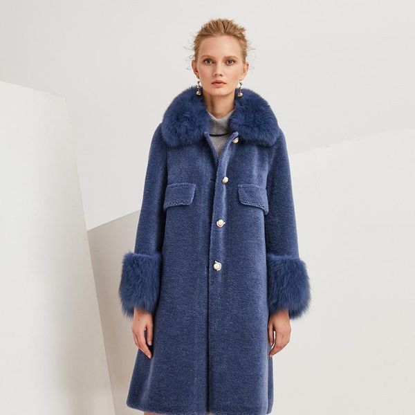 women's fur & faux shearing fashion sheep 100% genuine wool jacket collar coat casacos feminino zjt449, Black
women's fur & faux shearing fashion sheep 100% genuine wool jacket collar coat casacos feminino zjt449, Black