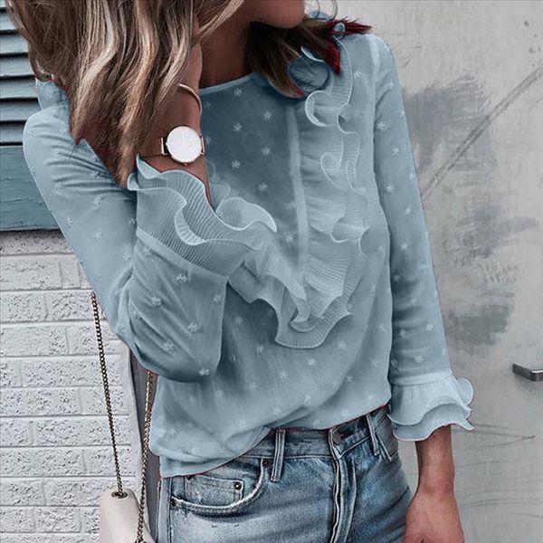 z30 womens and blouses ruffled blouse women o neck flare long sleeve shirts female casual polka dot blusas plus size, White
z30 womens and blouses ruffled blouse women o neck flare long sleeve shirts female casual polka dot blusas plus size, White
