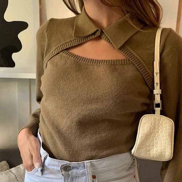 casual knitted hollow out pullover sweater women autumn winter long sleeve turn down collar jumpers ladies streetwear knitwear, White;black
casual knitted hollow out pullover sweater women autumn winter long sleeve turn down collar jumpers ladies streetwear knitwear, White;black