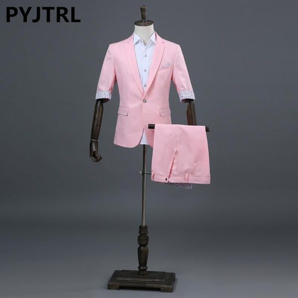 pyjtrl men's fashion summer half sleeve pink sky blue green wedding suits with shorts stage singer youth men tide costume homme, White;black
pyjtrl men's fashion summer half sleeve pink sky blue green wedding suits with shorts stage singer youth men tide costume homme, White;black