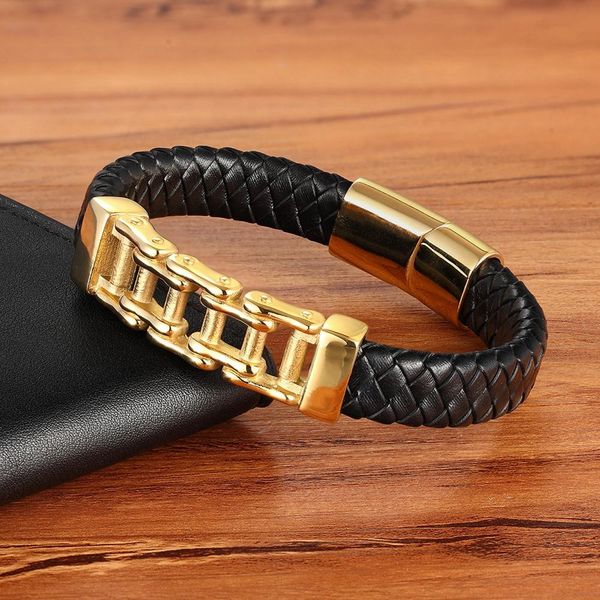 unique punk design special pattern bicycle chain stainless steel accessories mens leather bracelet multi-color birthday gift sqcrwu, Golden;silver
unique punk design special pattern bicycle chain stainless steel accessories mens leather bracelet multi-color birthday gift sqcrwu, Golden;silver