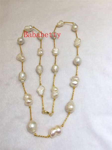 new 12-15mm natural white nucleated irregular shaped flameball baroque pearls necklace 30 inches, Silver
new 12-15mm natural white nucleated irregular shaped flameball baroque pearls necklace 30 inches, Silver