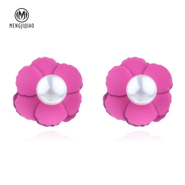stud mengjiqiao 2021 summer sea holiday flower earrings for women temperament simulated pearl fashion boucle d'oreilles gift, Golden;silver
