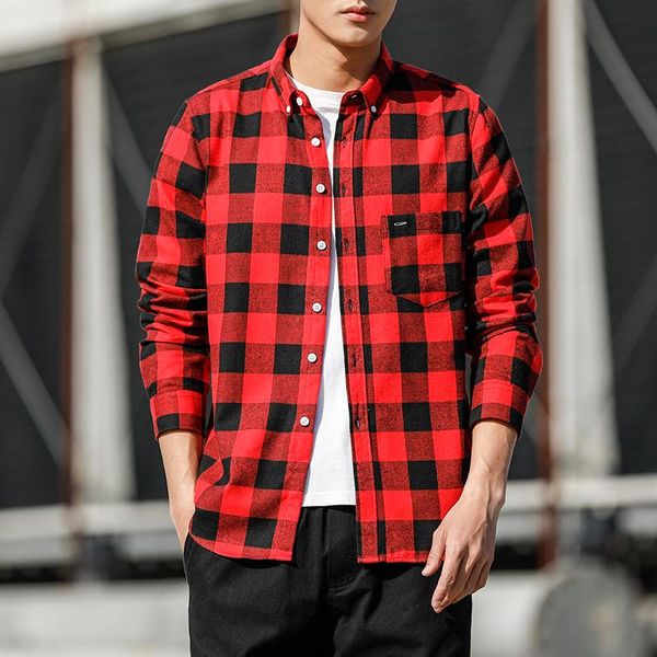 men's casual shirts red plaid shirt men single pocket long sleeve male 2021 spring young streetwear clothing vintage coat, White;black
men's casual shirts red plaid shirt men single pocket long sleeve male 2021 spring young streetwear clothing vintage coat, White;black