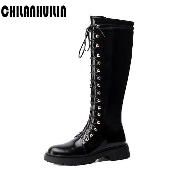 fashion lace-up patent leather autumn winter boots shoes women knee-high boots ladies runway shoes high heel party woman, Black
fashion lace-up patent leather autumn winter boots shoes women knee-high boots ladies runway shoes high heel party woman, Black