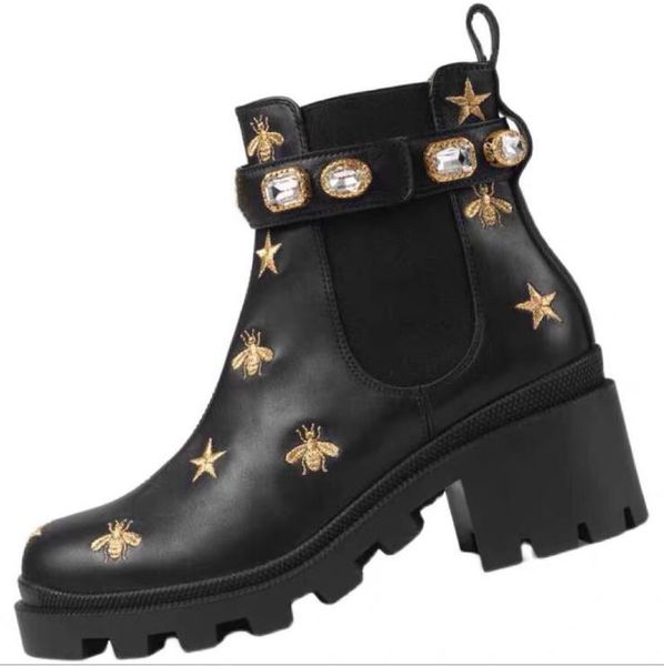 women leather ankle boots designer lady crystals bee star embroidered black rubber sole chunky boot
women leather ankle boots designer lady crystals bee star embroidered black rubber sole chunky boot