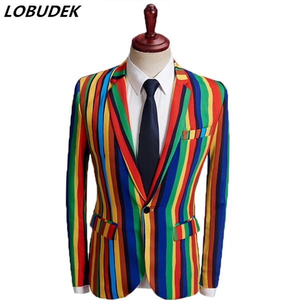 england style men's formal suit coat colorful stripe fashion slim blazers male singer host star evening party show stage costume 201106, White;black
england style men's formal suit coat colorful stripe fashion slim blazers male singer host star evening party show stage costume 201106, White;black
