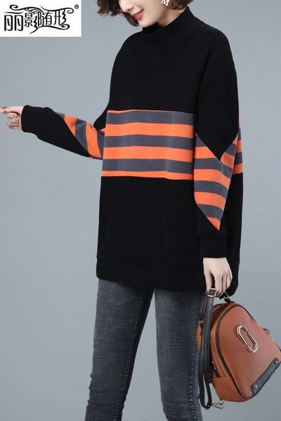 medium length round neck splicing plush thickened sweater for women autumn winter 2020 new loose korean version foreign style little man, Black
medium length round neck splicing plush thickened sweater for women autumn winter 2020 new loose korean version foreign style little man, Black