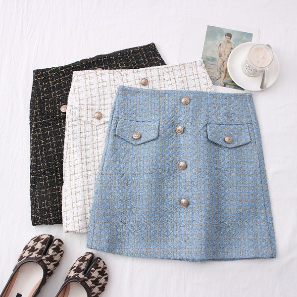 tweed skirts for women solid high waist slimming skirts autumn spring buttons double breasted tweed wool mini skirt 201110, Black
tweed skirts for women solid high waist slimming skirts autumn spring buttons double breasted tweed wool mini skirt 201110, Black