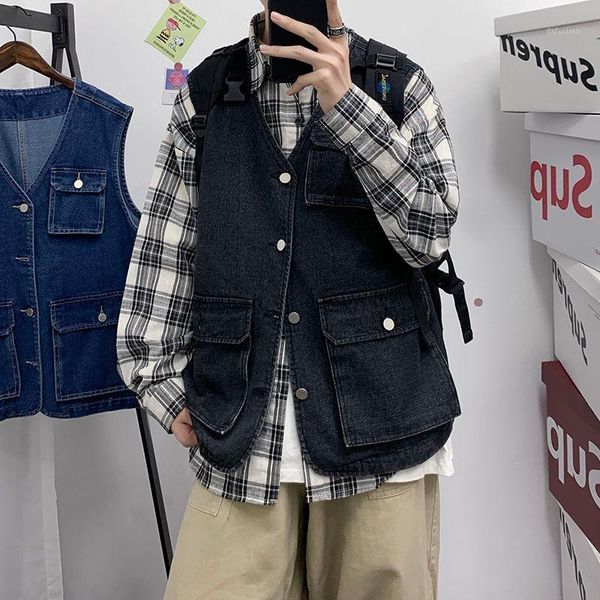 autumn denim vest men's fashion solid color retro casual denim vest men streetwear loose hip-hop sleeveless jacket mens1, Black;white
autumn denim vest men's fashion solid color retro casual denim vest men streetwear loose hip-hop sleeveless jacket mens1, Black;white