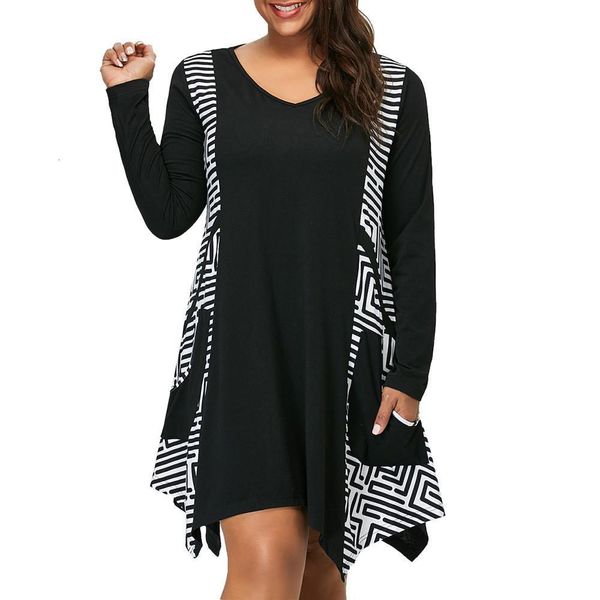 dress women plus size dresses for women 4xl 5x large size striped print stitching irregular o-neck mini pocket vestidos, Black;gray
dress women plus size dresses for women 4xl 5x large size striped print stitching irregular o-neck mini pocket vestidos, Black;gray