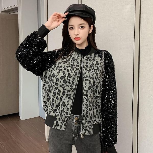 women's jackets retro hong kong-flavored leopard-print woolen jacket winter korean style stitching sequined long-sleeved, Black;brown
women's jackets retro hong kong-flavored leopard-print woolen jacket winter korean style stitching sequined long-sleeved, Black;brown