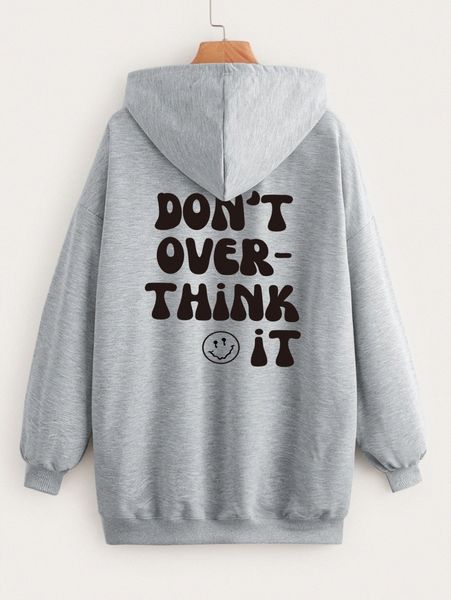 slogan & cartoon face print drop shoulder drawstring hoodie h30m#, White;black 
slogan & cartoon face print drop shoulder drawstring hoodie h30m#, White;black