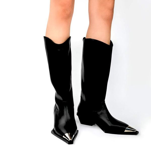 bling metal pointed toe cow leather knee high knight boots ladies med chunky heels slip on martin mixed colors mujer botas, Black
bling metal pointed toe cow leather knee high knight boots ladies med chunky heels slip on martin mixed colors mujer botas, Black