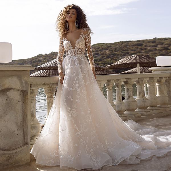 2021 new gorgeous sleeves lace wedding es champagne scoop see-through applique a line long bridal robe de mariage pjcl, White
2021 new gorgeous sleeves lace wedding es champagne scoop see-through applique a line long bridal robe de mariage pjcl, White