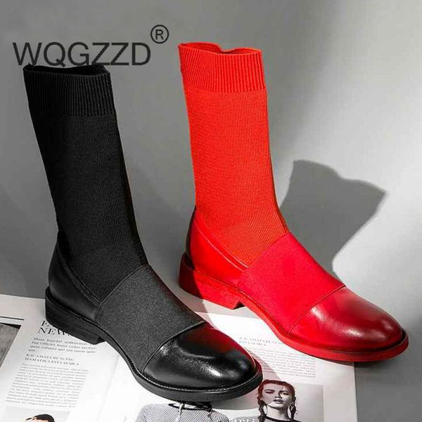 2020 high boots women's winter shoes cow leather round toe mixed color stretch vintage boots women's knitting mid-calf, Black
2020 high boots women's winter shoes cow leather round toe mixed color stretch vintage boots women's knitting mid-calf, Black