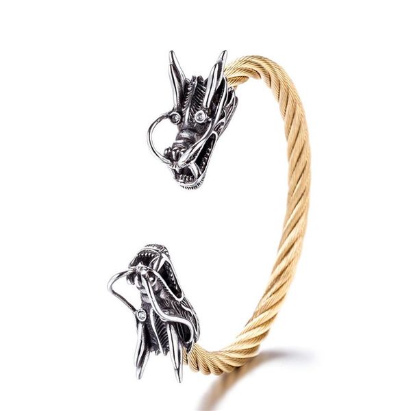 gothic double dragon head cuff bracelets men jewelry gift fashion gold color stainless steel wire bangle for women drop shipping, Black
gothic double dragon head cuff bracelets men jewelry gift fashion gold color stainless steel wire bangle for women drop shipping, Black