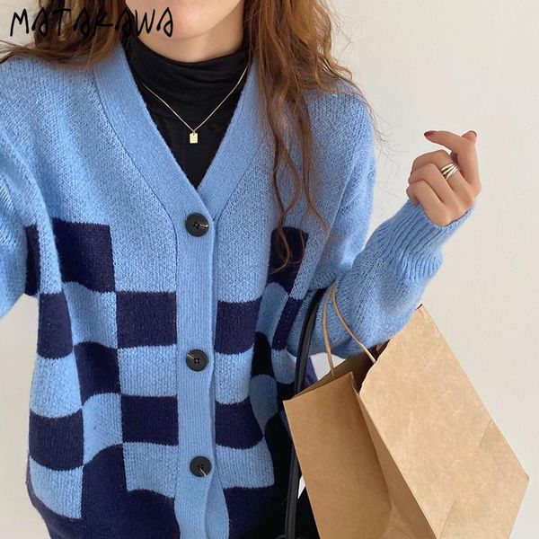 women's knits & tees matakawa hit color plaid single-breasted long-sleeved knitted cardigan korean autumn and winter retro v-neck sweat, White
women's knits & tees matakawa hit color plaid single-breasted long-sleeved knitted cardigan korean autumn and winter retro v-neck sweat, White