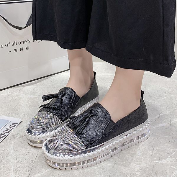 2021 the new leather apartments fashion strass woman toe round foot female platform shoes jvy8, Black
2021 the new leather apartments fashion strass woman toe round foot female platform shoes jvy8, Black