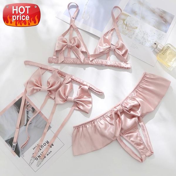 underwear open dew cream lingerie three pieces set bow dot bra crotchless panties garter satin outfit set women intimates #859a, Black;white
underwear open dew cream lingerie three pieces set bow dot bra crotchless panties garter satin outfit set women intimates #859a, Black;white