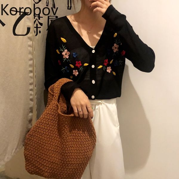 korobov korean thin summer cardigans vintage flower embroidery v neck sueter mujer single breasted long sleeve sweaters 78429 y200720, White;black
korobov korean thin summer cardigans vintage flower embroidery v neck sueter mujer single breasted long sleeve sweaters 78429 y200720, White;black