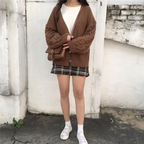 women loose long sleeve twist knit cardigan sweater fashion solid color coat a661, Black;brown
women loose long sleeve twist knit cardigan sweater fashion solid color coat a661, Black;brown