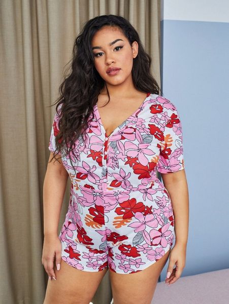 plus allover floral sleep romper t6bj#, Black;white
plus allover floral sleep romper t6bj#, Black;white