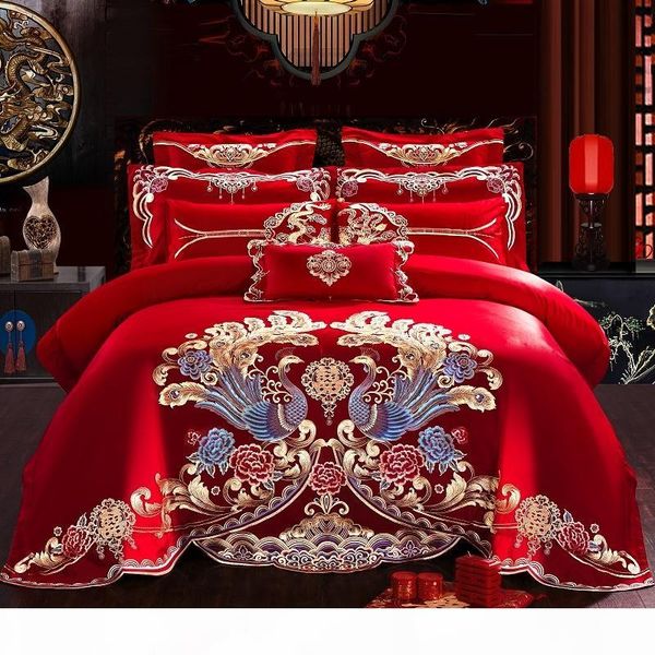 luxury peacock embroidery red chinese style wedding 100% cotton 4 6 9pcs bedding set duvet cover bed sheet linen pillowcases t200814
luxury peacock embroidery red chinese style wedding 100% cotton 4 6 9pcs bedding set duvet cover bed sheet linen pillowcases t200814