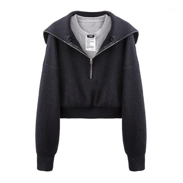 street fashion all-match women short o-neck long sleeve knitting splicing fake two-piece caot spring ee261, Black;brown
street fashion all-match women short o-neck long sleeve knitting splicing fake two-piece caot spring ee261, Black;brown