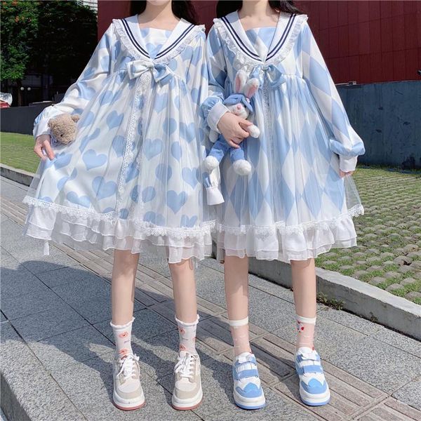 japanese sweet lolita soft girl women dress kawaii sailor collar ruffles full sleeve cute bow lace dresses girlfriend outfit, Black;gray
japanese sweet lolita soft girl women dress kawaii sailor collar ruffles full sleeve cute bow lace dresses girlfriend outfit, Black;gray