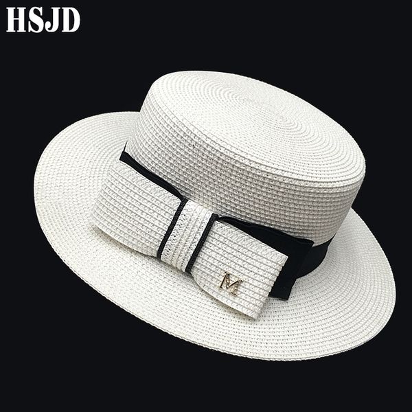 french straw flat bow female hats m panama elegant wide brim anti-uv beach hat women's summer sun cap gorras t200605, Blue;gray
french straw flat bow female hats m panama elegant wide brim anti-uv beach hat women's summer sun cap gorras t200605, Blue;gray
