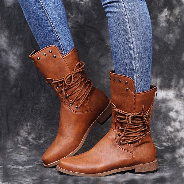 women flat pu cowboy boots female cross-tie rivet mid-calf boots autumn winter woman low square heel shoes black brown
women flat pu cowboy boots female cross-tie rivet mid-calf boots autumn winter woman low square heel shoes black brown