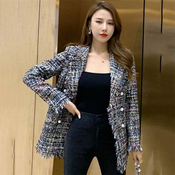 plaid tweed jackets women notched tassel vintage wool coats korean elegant high waist pearls buttons autumn winter outwear b366, Black;brown
plaid tweed jackets women notched tassel vintage wool coats korean elegant high waist pearls buttons autumn winter outwear b366, Black;brown