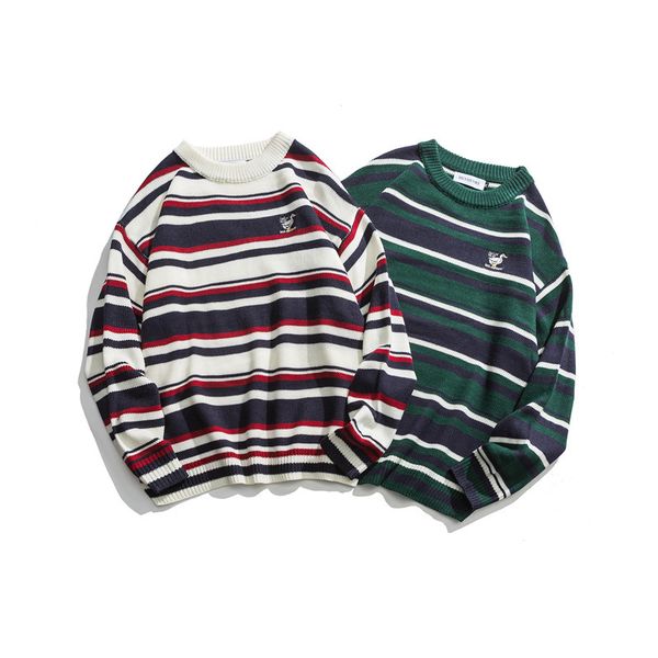 2021 new stripped embroidered duckling literary kong original youth sweater autumn c6x9, White;black
2021 new stripped embroidered duckling literary kong original youth sweater autumn c6x9, White;black