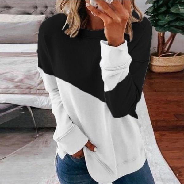 2020 women's color matching t-shirt sweater long sleeve round neck contrast loose sweater t-shirt 5npk3, White
2020 women's color matching t-shirt sweater long sleeve round neck contrast loose sweater t-shirt 5npk3, White