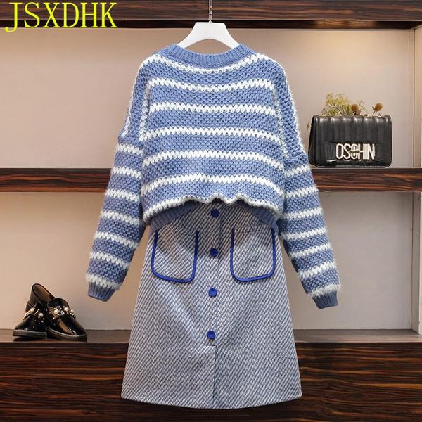 winter new pocket tweed skirt sweater women's suit fashion batwing striped sweater + button plaid woolen skirt 2pcs set female, Gray
winter new pocket tweed skirt sweater women's suit fashion batwing striped sweater + button plaid woolen skirt 2pcs set female, Gray