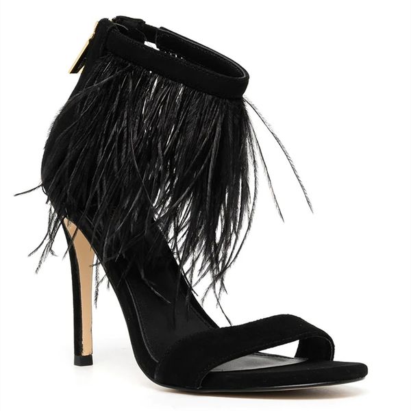 women's leather fringed feather sandals, party one-word high heel shoes, size: 34-42, black
women's leather fringed feather sandals, party one-word high heel shoes, size: 34-42, black