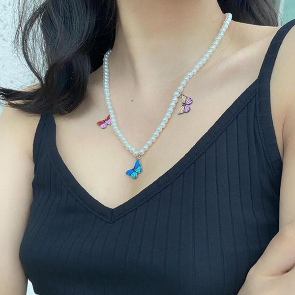2021 new harajuku cute colorful butterfly pendant girls necklace bohemian imitation pearl string chain jewelry party gift, Silver
2021 new harajuku cute colorful butterfly pendant girls necklace bohemian imitation pearl string chain jewelry party gift, Silver