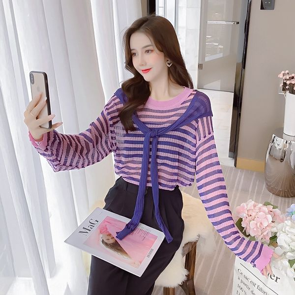 luqi1 2020 autumn coatnew school sleeve fresh stripe autumn loose show thin bandage round long style neck knitted cewae, White;black
luqi1 2020 autumn coatnew school sleeve fresh stripe autumn loose show thin bandage round long style neck knitted cewae, White;black