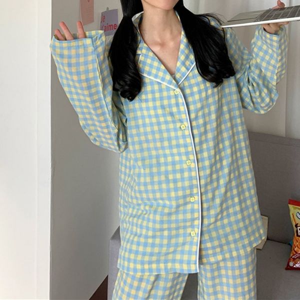 korean style grid girls pajamas set cute winter long sleeve leisure sleepwear for women loose nightwear homewear suit, Black;red
korean style grid girls pajamas set cute winter long sleeve leisure sleepwear for women loose nightwear homewear suit, Black;red